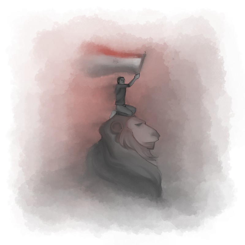 Man on a lion - Kit Lloyd for Middle East Monitor